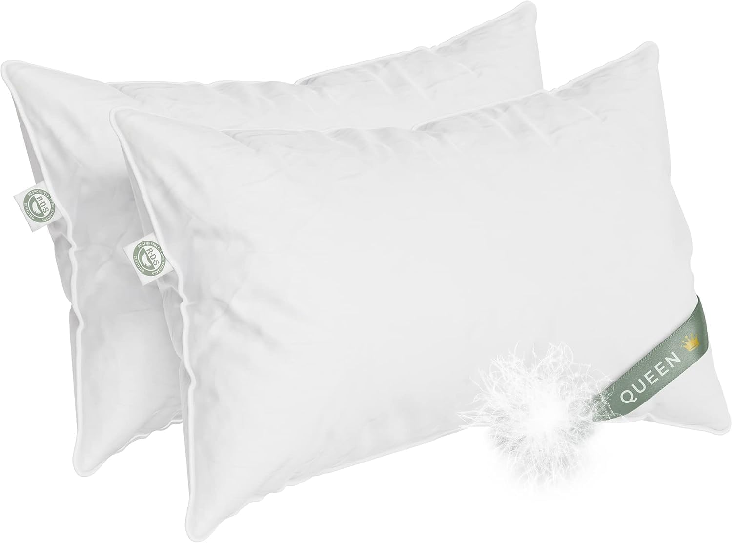 East Coast Bedding European Pure Down Pillow, 800 Fill Power, 400 Thread Count Cotton Sateen Shell, Queen Medium