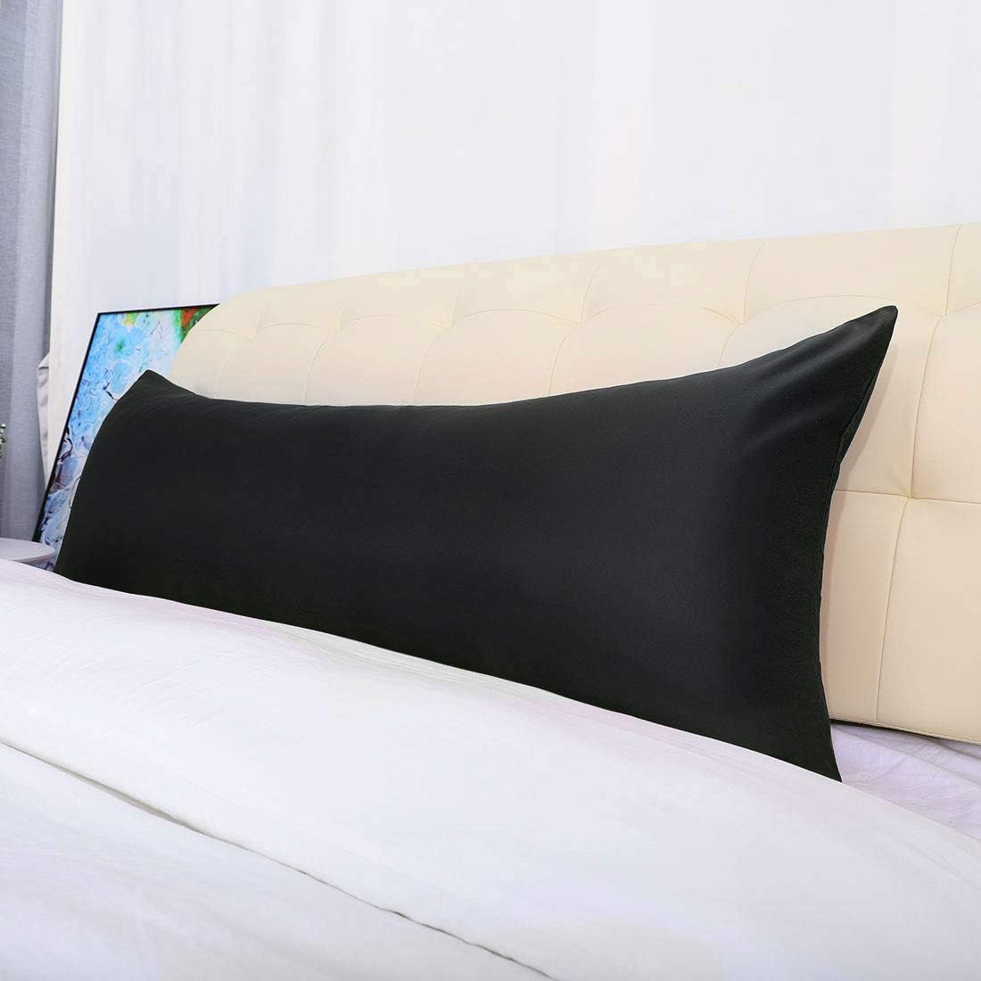 uxcell Body Pillow Cover 20x54 Inch Black Silky Satin Body Pillowcases for Hair and Skin Luxury Cooling Soft Smooth Washable