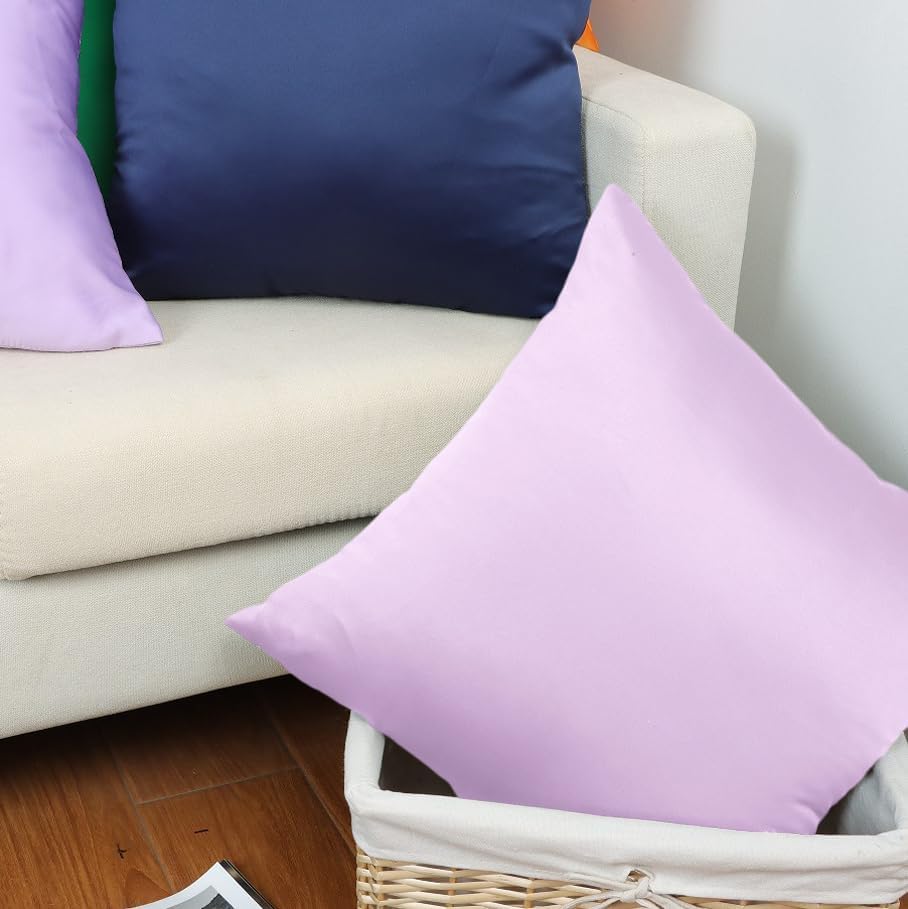 TREELY Lavender 18x18 Pillow Cover, Satin Decorative Throw Pillow Covers for Couch, Sofa, Bedroom, 2 Pack Euro Square Pillowcases with Zipper