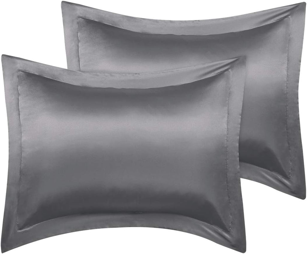 PiccoCasa 2 Pack Satin Pillowcase for Hair and Skin, Euro Sham Pillow Covers Soft Silky Oxford Pillow Cases with Envelope Closure Queen(20"…