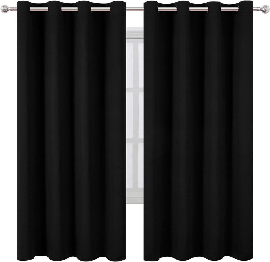 Lemomo Blackout Curtains 66 x 72 Inch Long Black Curtains Set of 2 Panels Room Darkening Curtains for Bedroom and Living Room 72 Inch Black