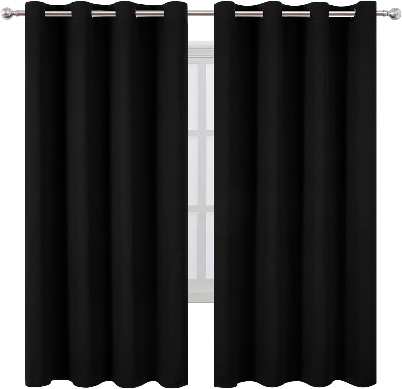 Lemomo Blackout Curtains 66 x 72 Inch Long Black Curtains Set of 2 Panels Room Darkening Curtains for Bedroom and Living Room 72 Inch Black