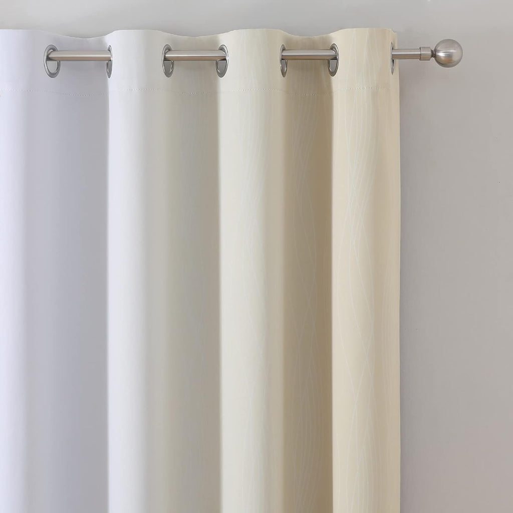 Estelartextiler Estelar Textiler Beige and Greyish White Blackout Curtains 102 Inches Long for Bedroom, Thermal Insulated Full Room Darkeni…
