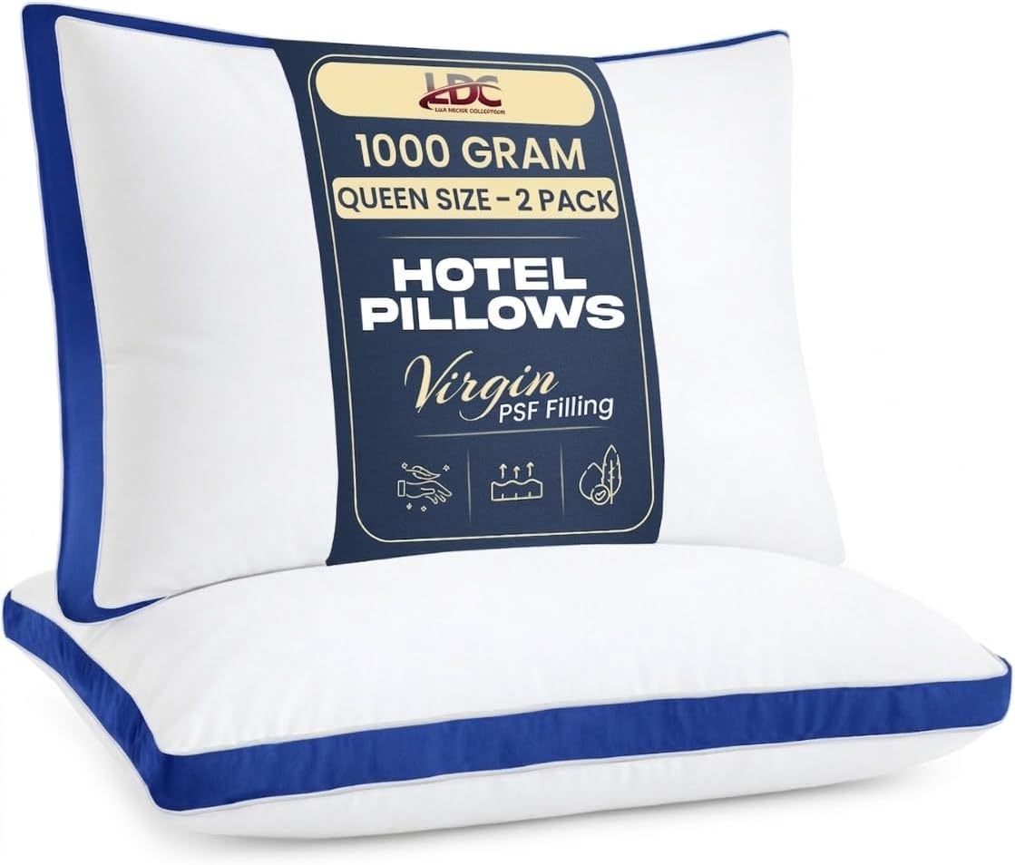 LuxDecorCollection Bed Pillows Queen Size Set of 2 - Cooling Hotel Quality Gusseted Pillow, LUX Décor Down Alternative Hypoallergenic Micro…