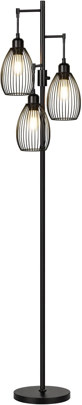 Dimmable Floor Lamp, 3 x 800LM LED Edison Bulbs Included, Farmhouse Industrial Floor Lamp Standing Tree Lamp with Elegant Teardrop Cage…