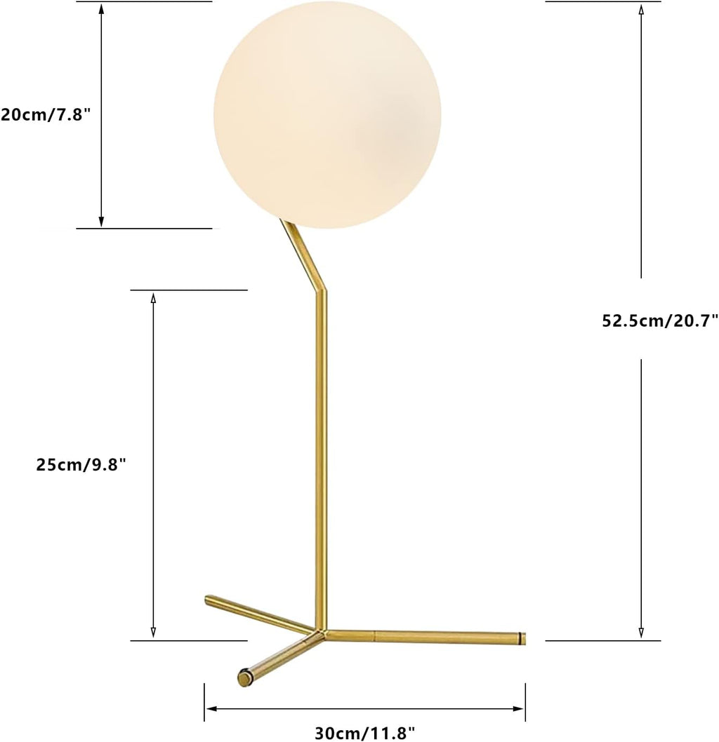BOKT Modern 1-Light Glass Globe Table Lamp Contemporary Minimalist Tall Bedside Desk Nightstand Lamp Vintage Brush Gold Metal Table Light…