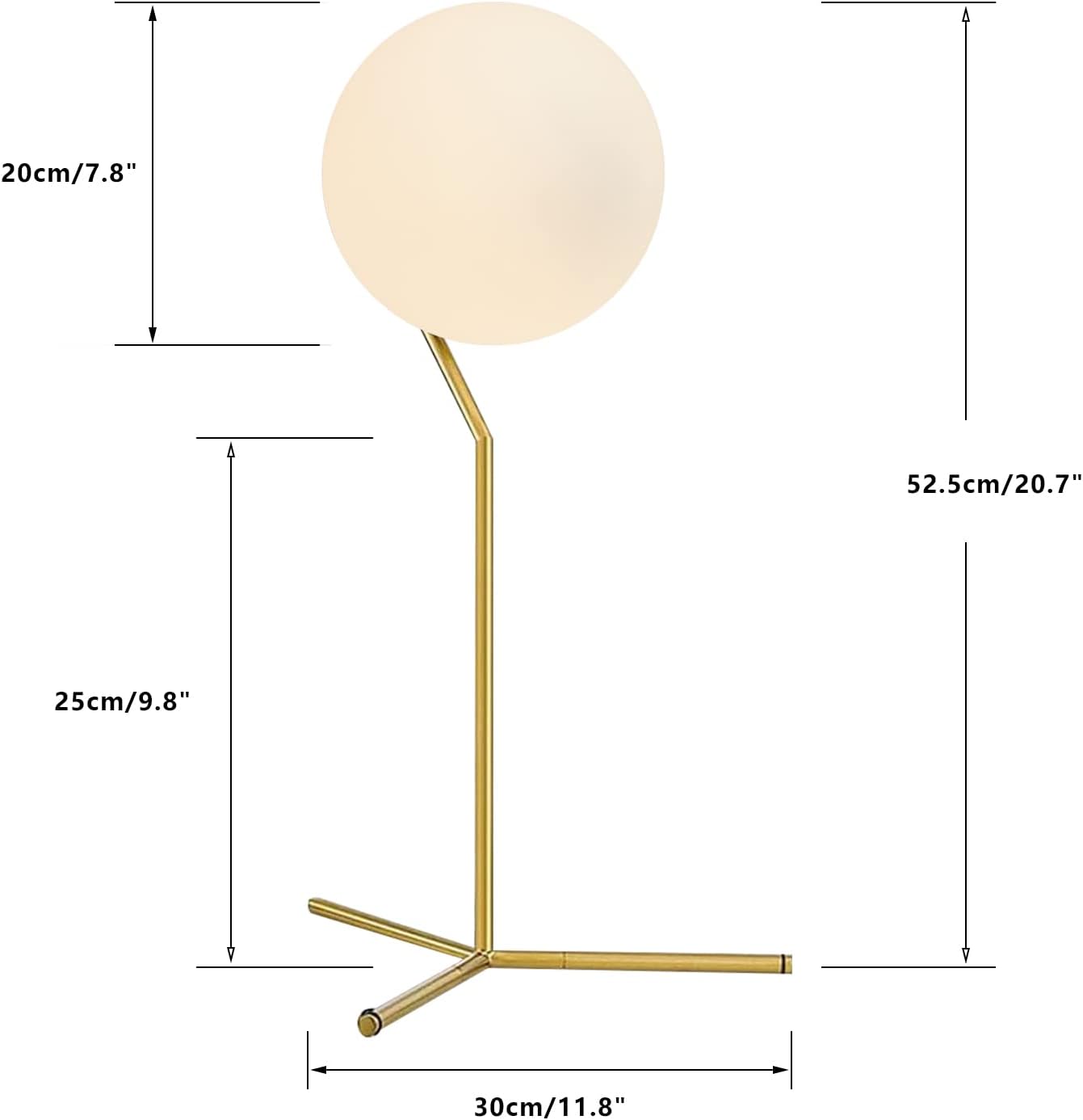 BOKT Modern 1-Light Glass Globe Table Lamp Contemporary Minimalist Tall Bedside Desk Nightstand Lamp Vintage Brush Gold Metal Table Light…