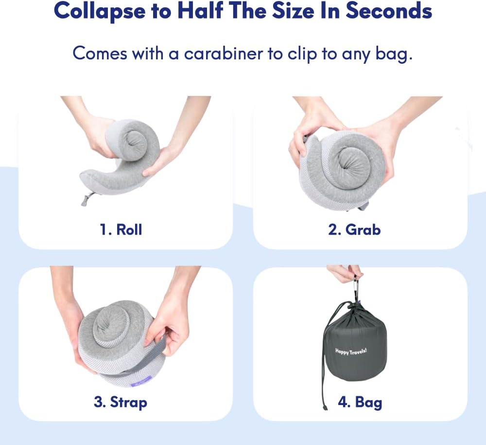 C CUSHION LAB Travel Pillow, Award-Winning Patented Ergonomic Design for Chin & Neck Support Memory Foam Neck Pillow, Compact Airplane…