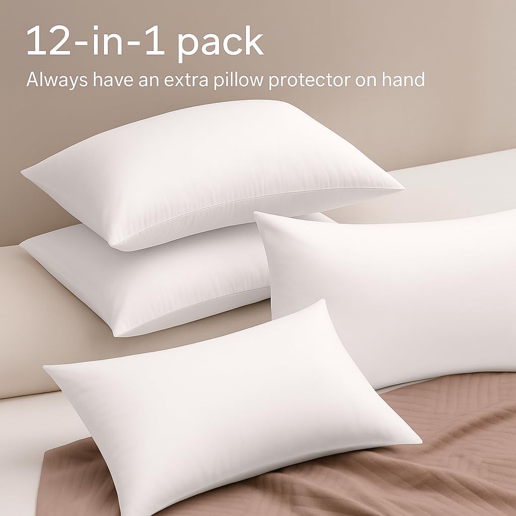 Ultra Soft Pillow Protectors with Zipper King Size - Set of 12 Breathable Pillow Covers - 100% Protection Against Stains, Dust & Dirt…