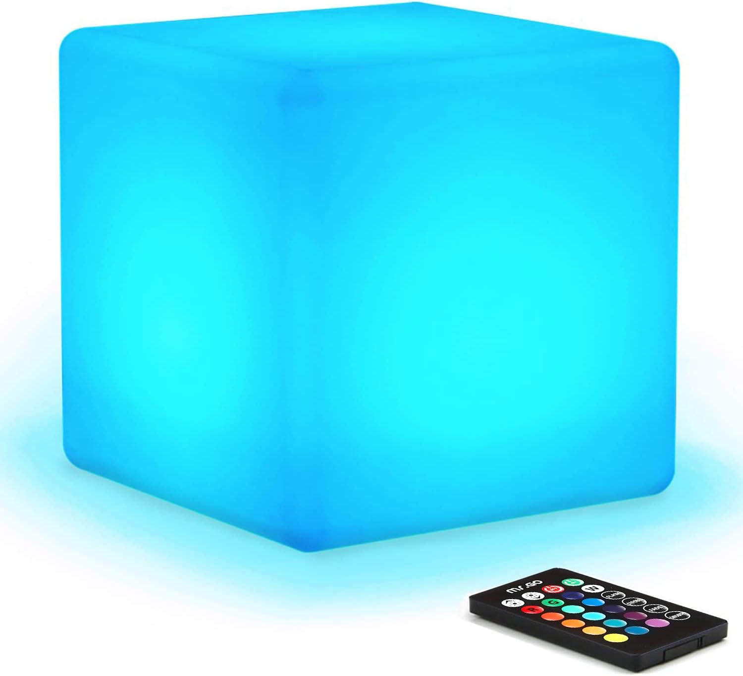 Mr.Go Rechargeable LED Color-Changing Light Cube 8", Dimmable Soothing Mood Lamp with Remote, 16 RGB Colors 4 Modes, Waterproof Cube L…