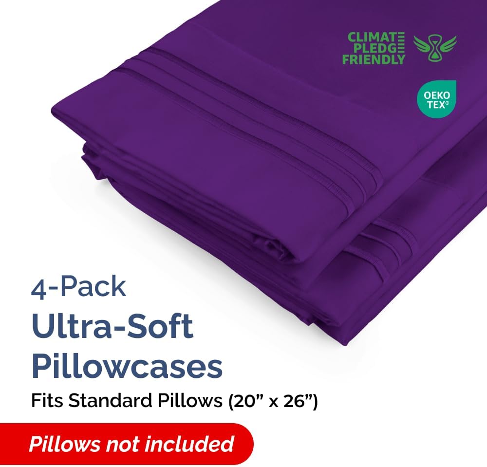 Standard Pillow Cases Set of 4 - Ultra Soft Hotel Quality Pillowcase Covers - Comfy Cozy Bedding for Women, Men, Kids & Teens - Machine…