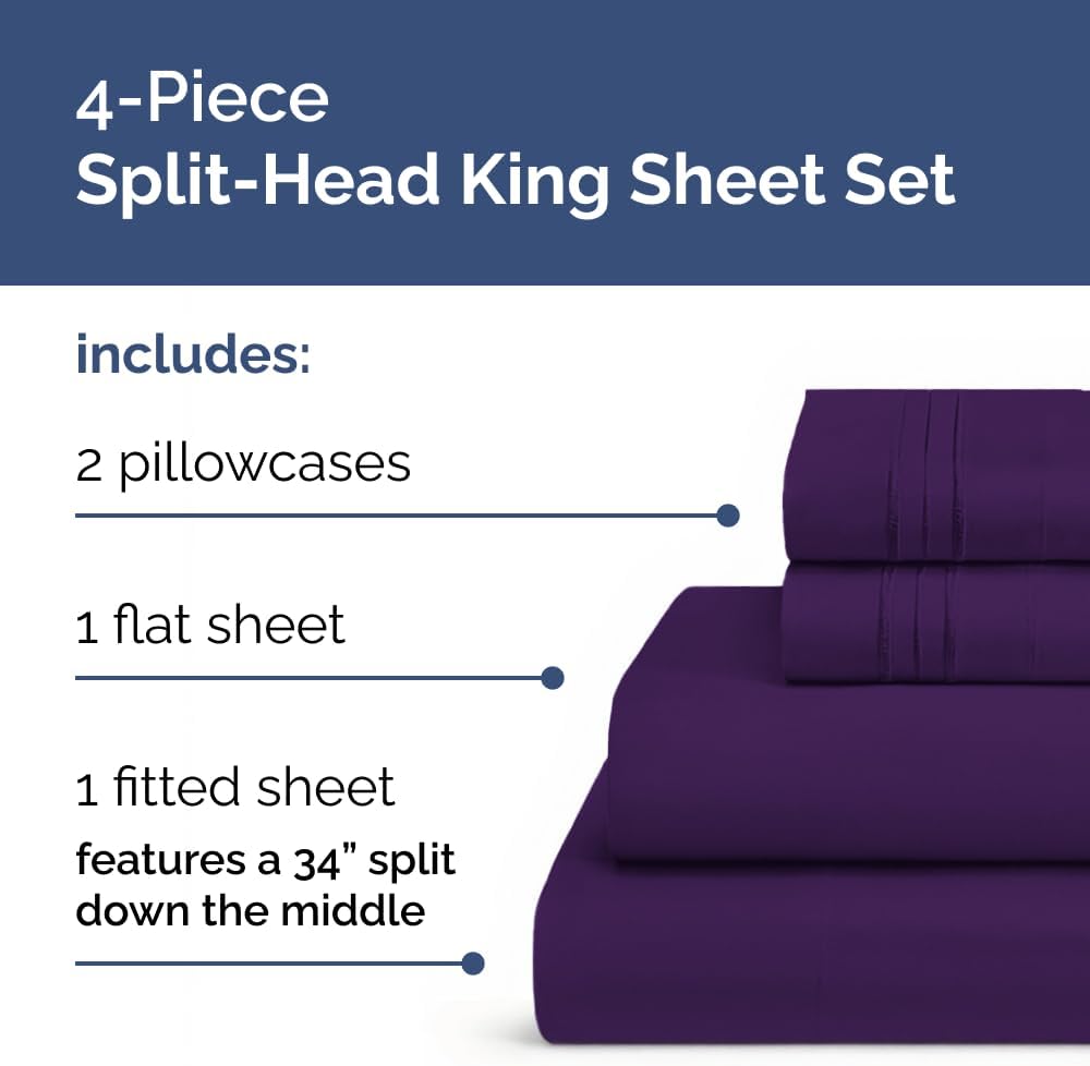 Flex Top Split Head King 4 Piece Sheet Set - Ultra-Soft, Breathable & Cooling Bed Sheets Set - Hotel Luxury Bedding for Women & Men w…