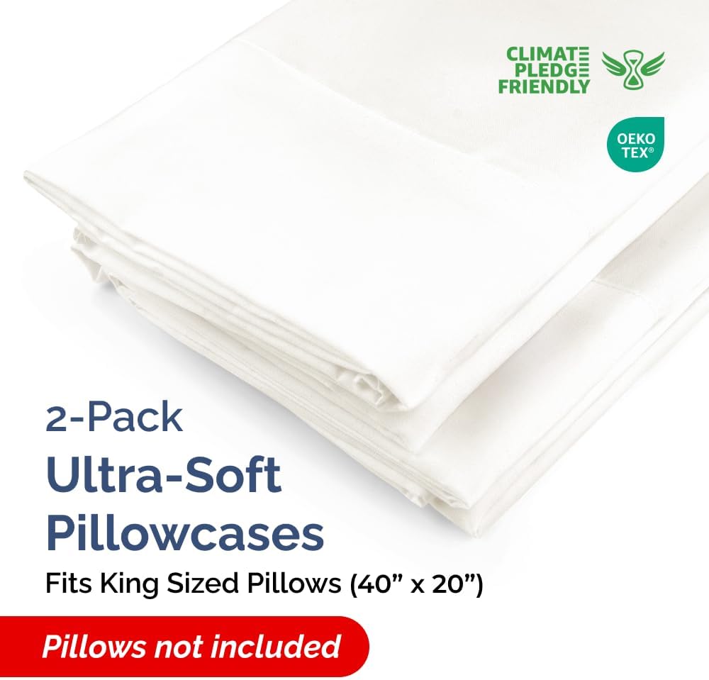 CGKUnlimited King Pillow Cases - 2 Pack - Super Soft Pillowcase Covers - Envelope Enclosure - Hotel Quality Pillow Protectors - Wrinkle Fre…