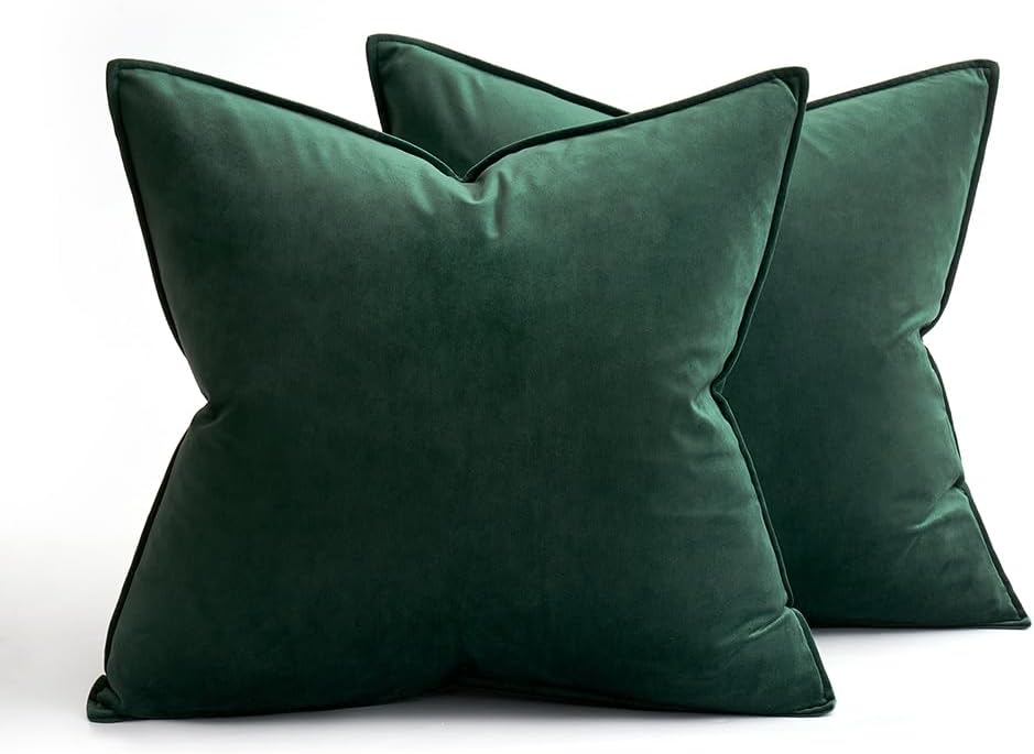 Miulee Army Green Velvet Throw Pillow Covers 18x18 Soft Decorative Solid Square Cushion Cases Pack of 2 Modern Luxury Home Decor for Couch,…