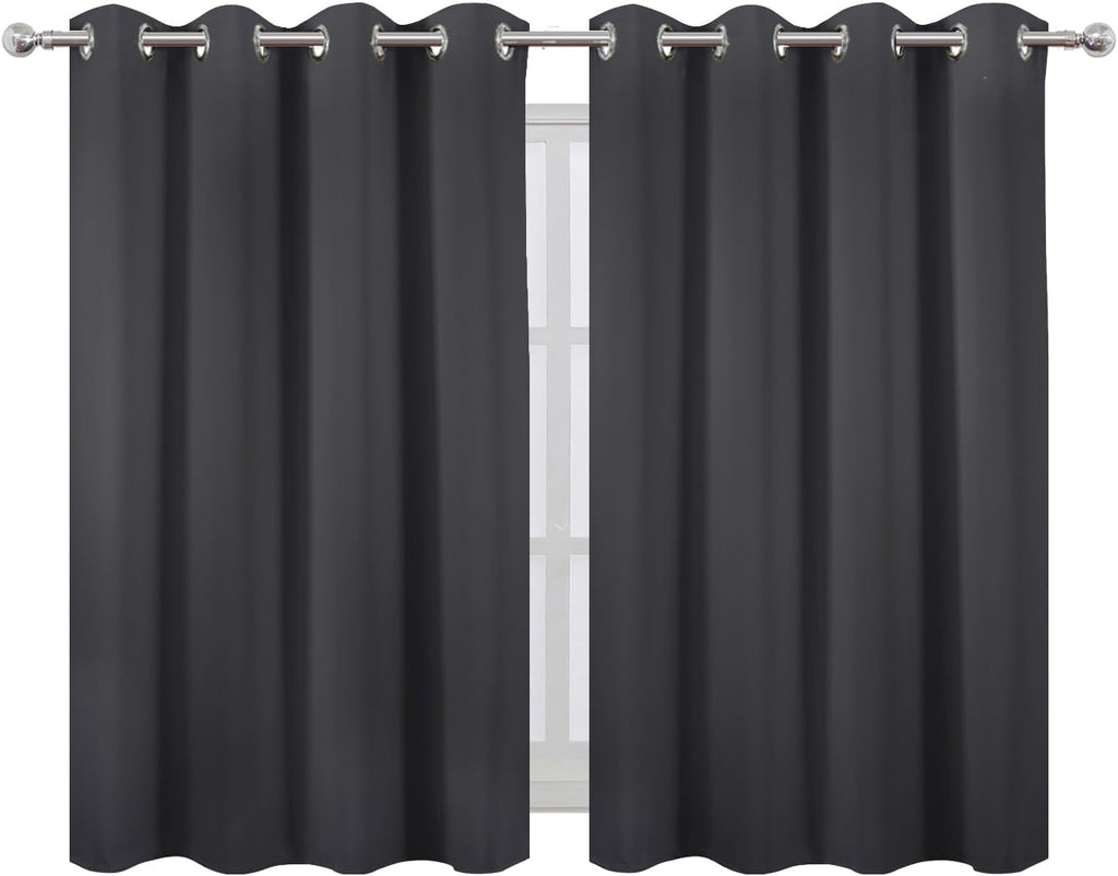 Lemomo Dark Grey Thermal Blackout Curtains/52 x 45 Inch/Set of 2 Panels Room Darkening Curtains 45 Inch Grey
