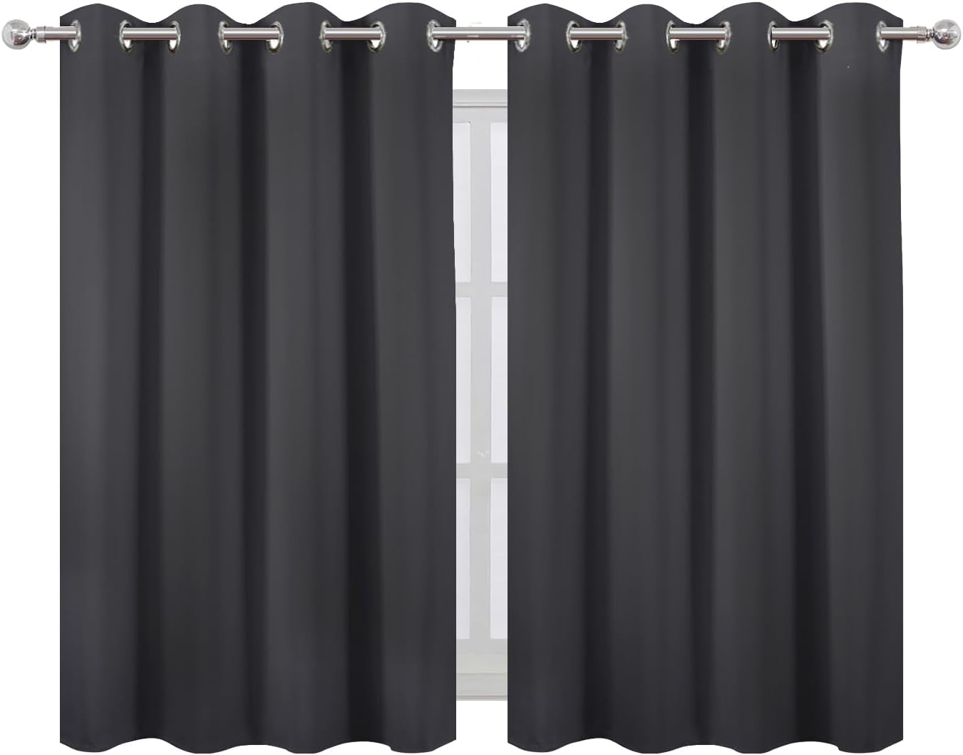 Lemomo Dark Grey Thermal Blackout Curtains/52 x 45 Inch/Set of 2 Panels Room Darkening Curtains 45 Inch Grey