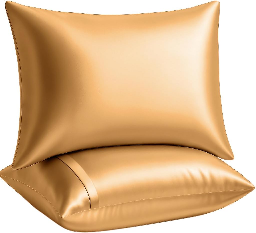 Blissford Satin Pillowcase with Zipper, for Hair and fabric comfort, Feels Soft and Cool Like a Silk Pillowcase, Gold Satin Pillow Cases…