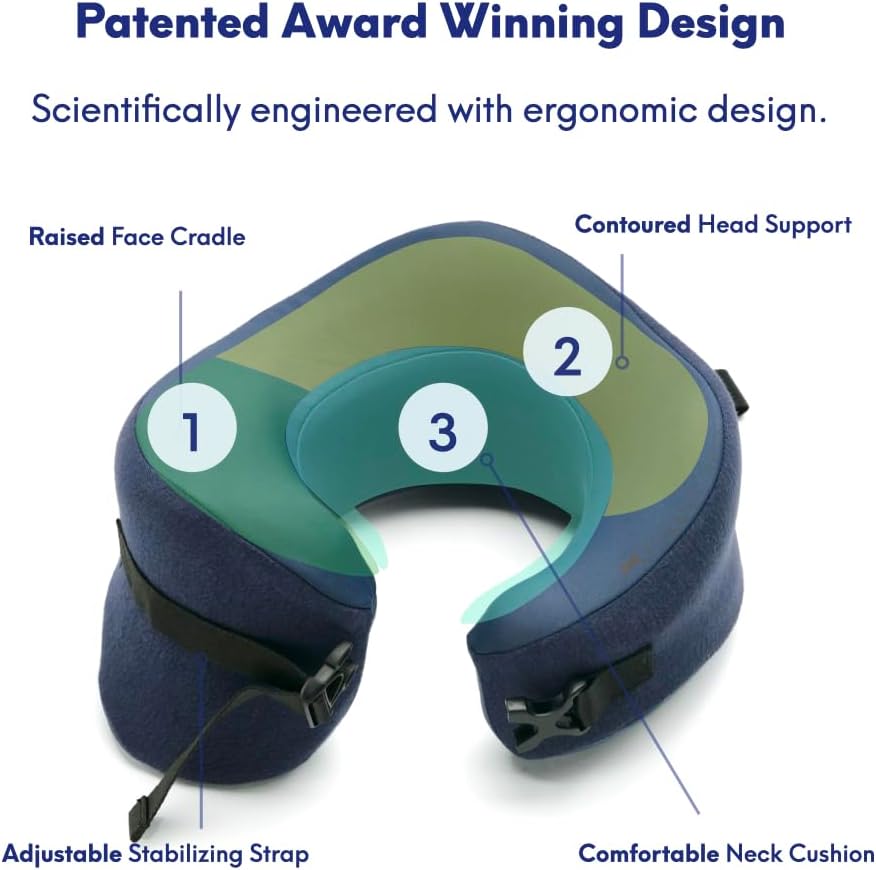 Cushionlab C CUSHION LAB Travel Pillow, Award-Winning Patented Ergonomic Design for Chin & Neck Support Memory Foam Neck Pillow, Compact Ai…