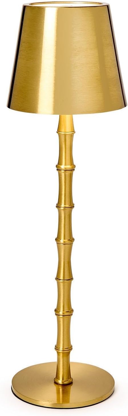 Two's Company LED Cordless Gold Bamboo Table Lamp in Gift Box, 14.5-Inch, Iron