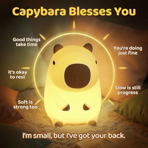 Mewaii Huggwaii Squishy Capybara Night Light for Kids - Soft Silicone Tap-Control Kids Night Light with 2 Brightness Levels & 20-Min Timer,…