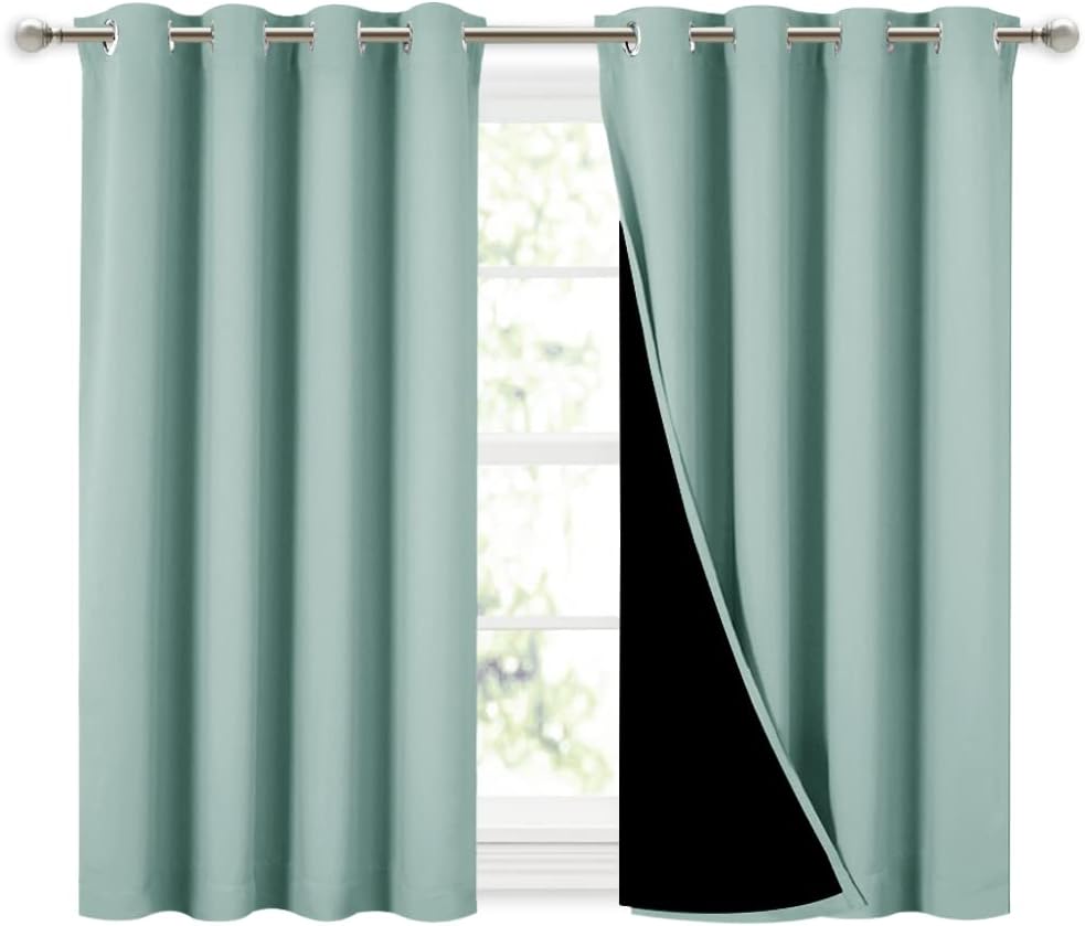Nicetown Aqua Blue 100% Blackout Curtains 45 inches Long, 2 Thick Layers Completely Blackout Window Treatment Thermal Insulated Lined Drape…