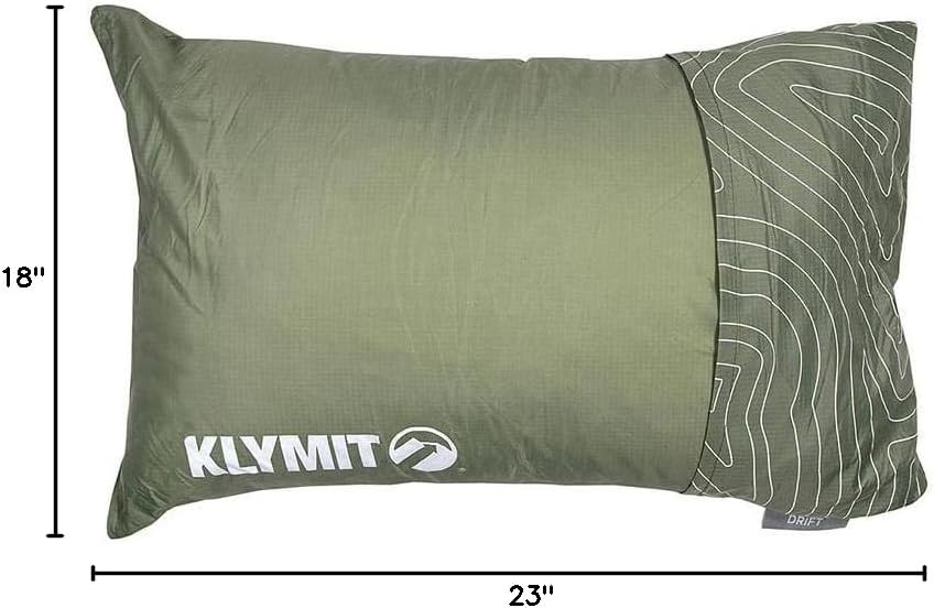 Klymit Drift Camping Pillow, Shredded Memory Foam Travel Pillow with Reversible Cover for Outdoor Use, Green, Regular
