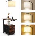PESRAE Floor Lamp with Table & 2 Drawers, End Table with 3 Color Temperature Reading Light, Side Table Lamp with USB & Type C & AC…