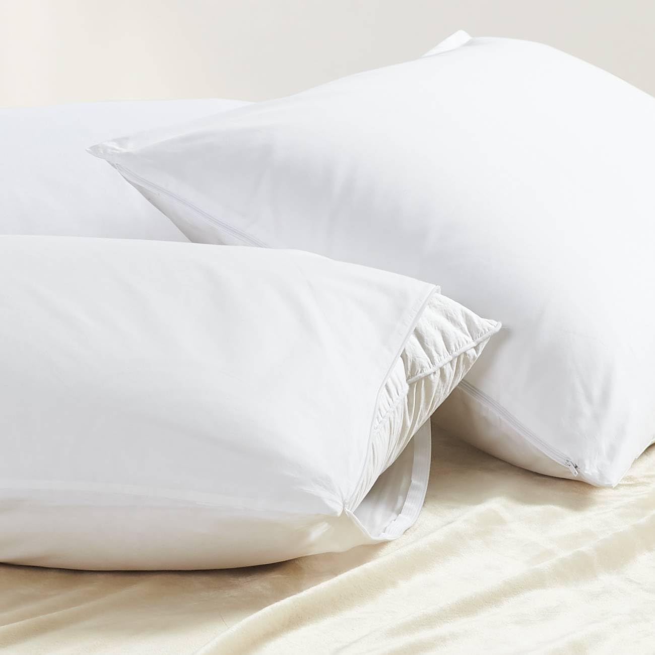 Cuddledown Cotton Pillow Protector | 100% Cotton | Zipper Closure | Oeko-TEX Standard 100 Certified | Queen
