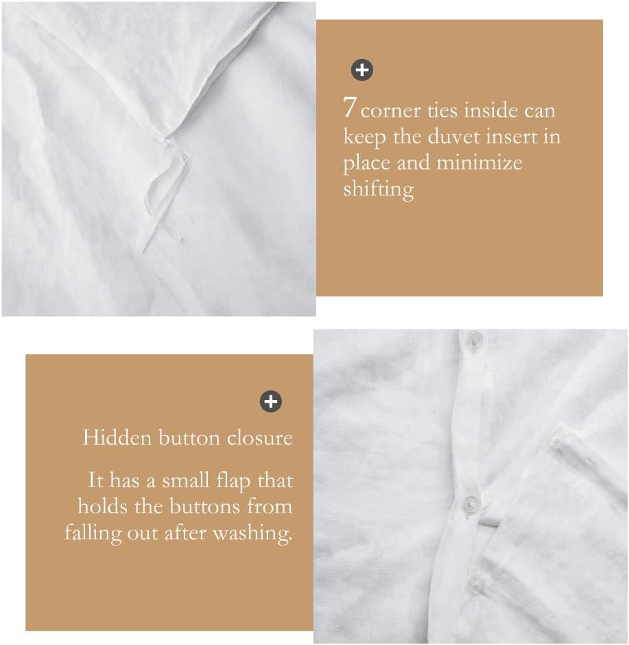 Simple&Opulence 100% Washed Linen Duvet Cover with Pom Pom Trim, Natural French Flax Bedding Set Soft Breathable,1 Farmhouse…