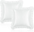Homiest Ruffle Euro Sham Covers 26x26 Inch Set of 2, White Satin Pillow Shams with 3 Inch Wide Decorative Ruffled, European Square Satin…