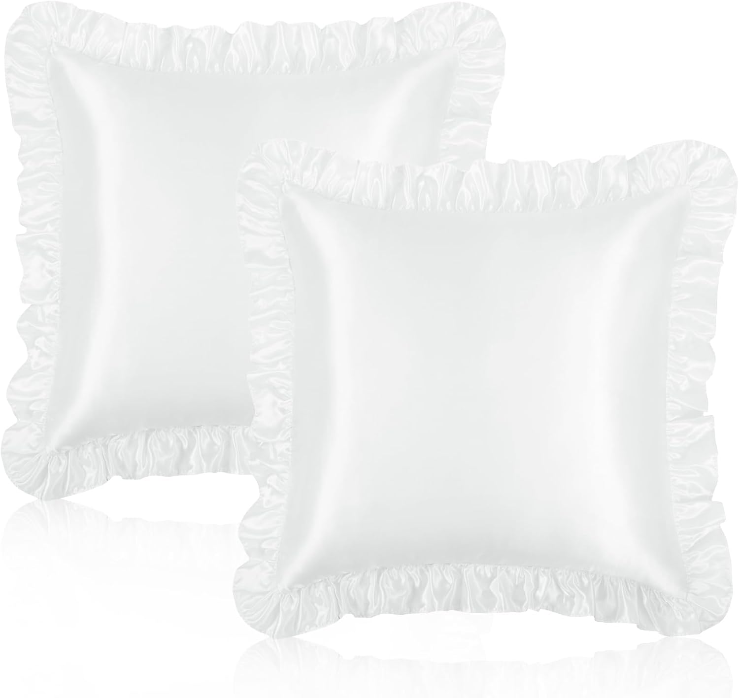 Homiest Ruffle Euro Sham Covers 26x26 Inch Set of 2, White Satin Pillow Shams with 3 Inch Wide Decorative Ruffled, European Square Satin…