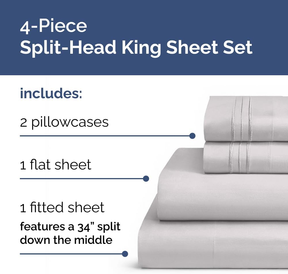 Flex Top Split Head King 4 Piece Sheet Set - Ultra-Soft, Breathable & Cooling Bed Sheets Set - Hotel Luxury Bedding for Women & Men with…