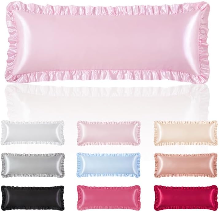 HommxJF Pink Satin Pillowcases Body Pillow for Hair and Skin, Pink Body Pillow Silk Pillowcase with Envelope Closure Princess Room Decoratio…