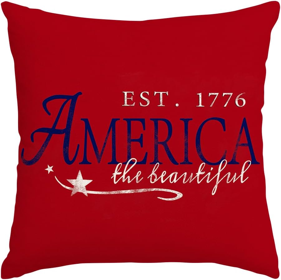 Rabusofa 4th of July Patriotic Signs Throw Pillow Covers 20x20 Inch, Red White and Blue Memorial Day Independence Day Fourth of July Outdoor…