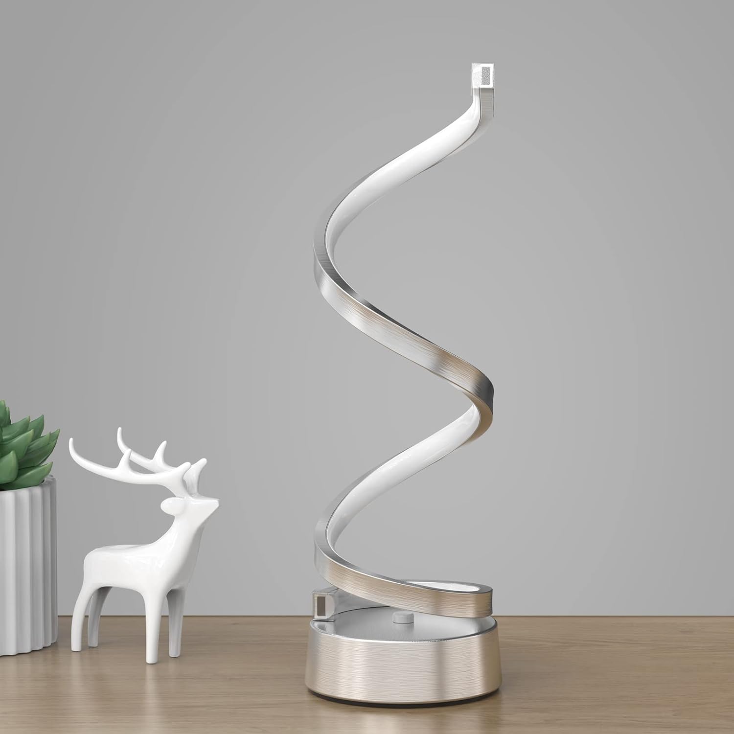 NUÜR Infinity Spiral LED Table Lamp, Dimmable Metallic Bedside Lamp with Touch Controller, 3 Colour Temperature, 15.8 Inch Height…