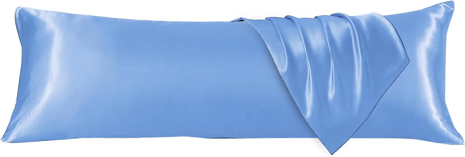 Huxmeyson Body Pillow with Satin Pillowcase, Body Pillow for Adults, Removable Cover, Light Blue (20"x54") 1 count Blue