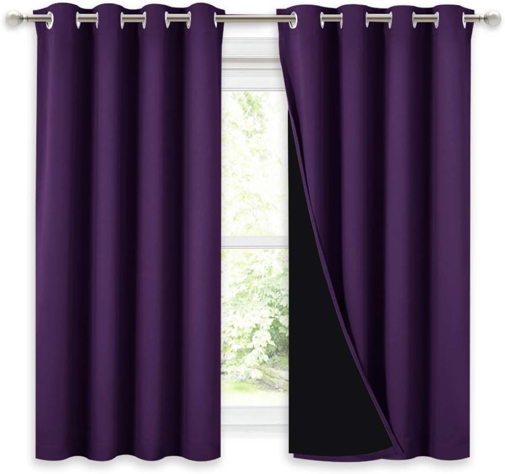 Nicetown Kitchen Full Blackout Curtain Panels, Super Thick and Soft Insulated Window Covers, 100% Blackout Draperies with Black Backing for…