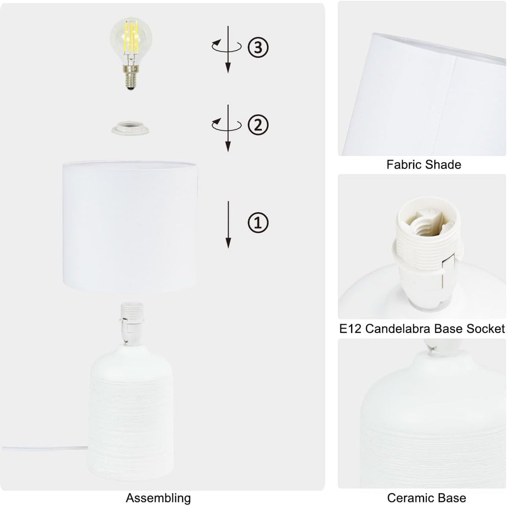 Maye Small Modern Ceramic Table Lamp for Living Room, Bedroom, Kids Room, Night Table Lamp, Φ6.3×H13IN, Bulb Excluded, Off White