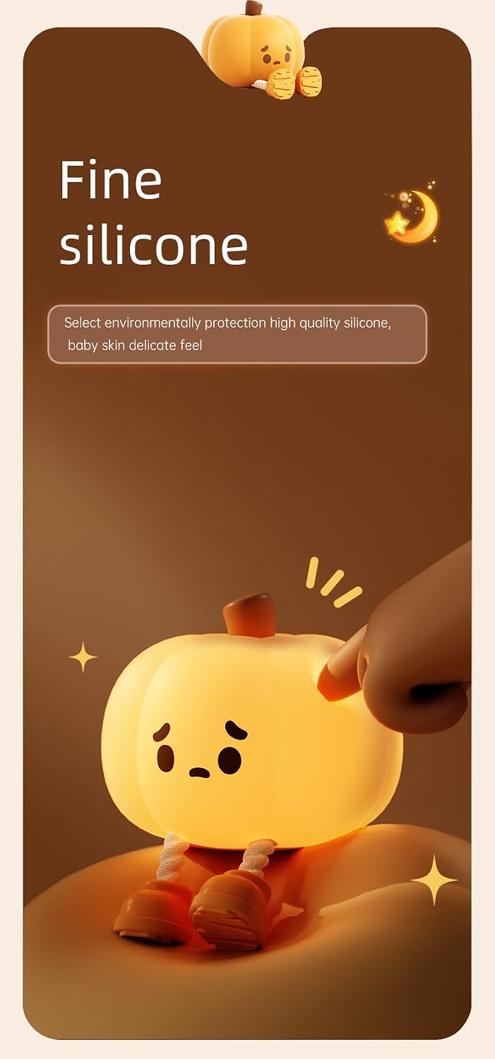 Atsuinightlight ATSUI Pumpkin Night Light, Halloween LED Squishy Novelty Lamp, Food Grade Silicone, Dimmable, Rechargeable Breastfeeding Nu…