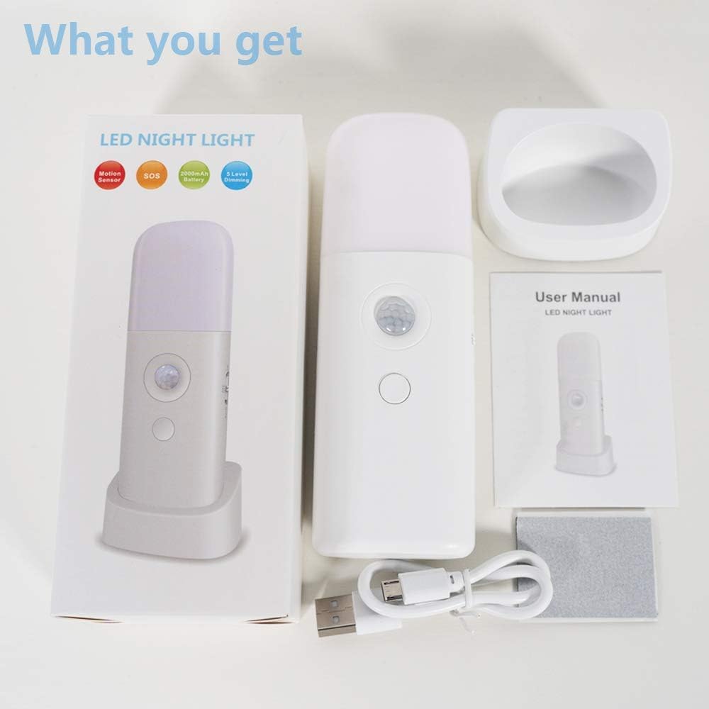 CREWEEL Motion Sensor Night Light, Dimmable Night Lights with 5 Brightness Levels, 2000mAh Rechargeable Battery Operated Light, Portable…