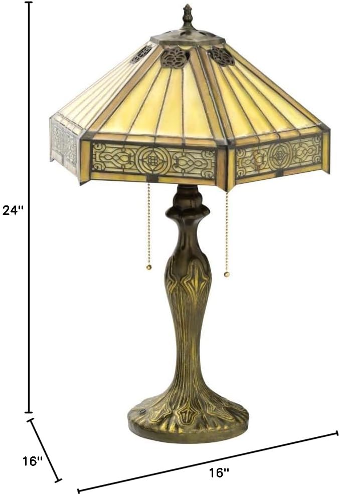 WERFACTORY Tiffany Table Lamp Yellow Hexagon Stained Glass Bedside Lamp Mission 16X16X24 Inches Desk Reading Light Metal Base Decor…