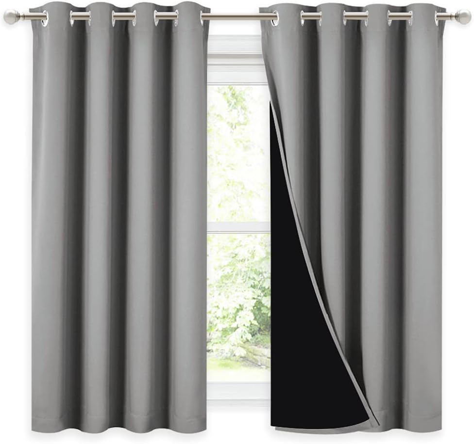 Nicetown 100% Blackout Curtains with Black Liners, Thermal Insulated Full Blackout 2-Layer Drapes, Noise Cancellation Window Draperies for…