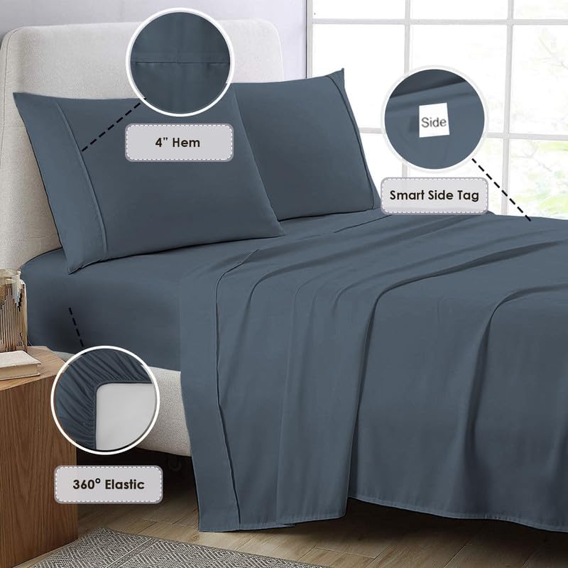 Pizuna Twin Sheet Set 100% Luxury Cotton 800 Thread Count Soft Sateen Weave Breathable Hotel Quality Cooling Bed Sheets Twin Size Bedding S…