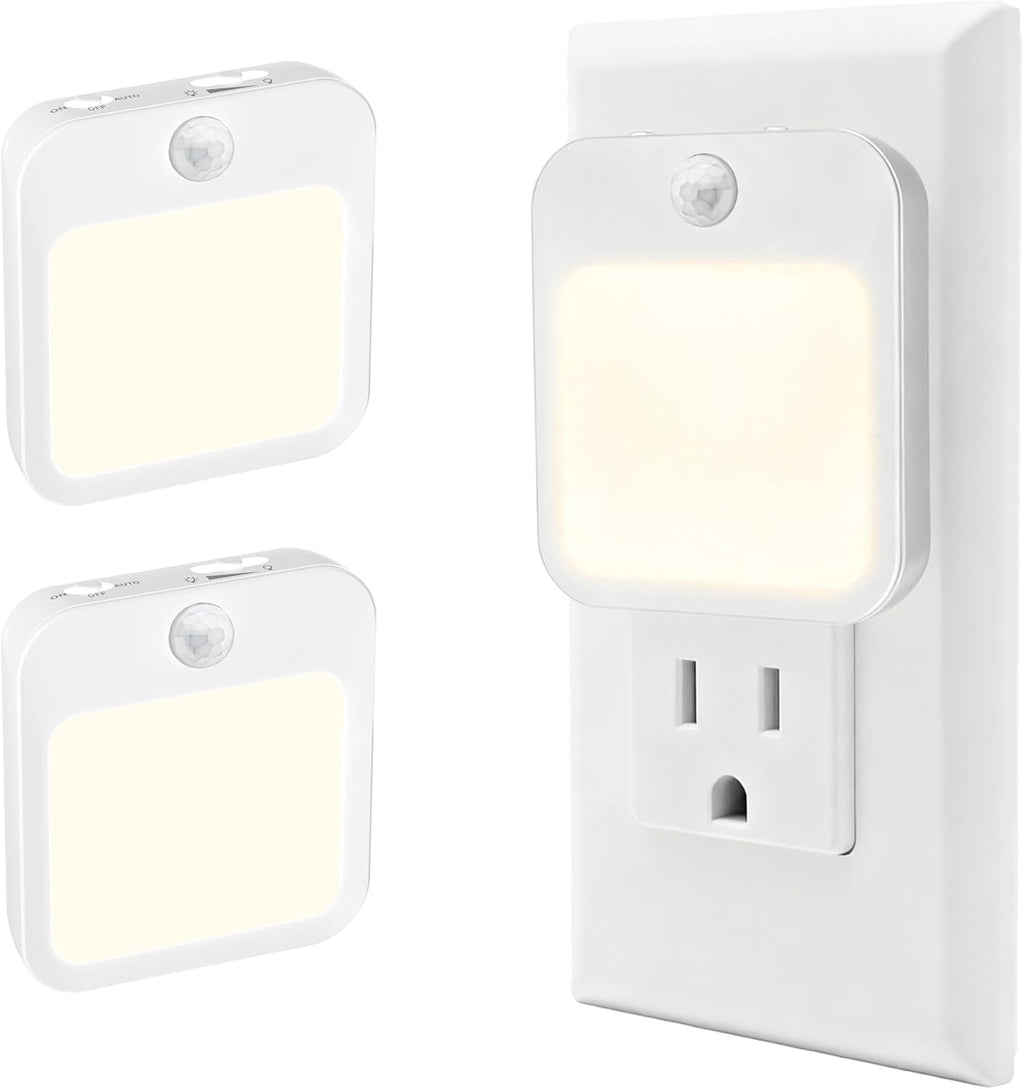 Plug-in Night Light with Motion Sensor, Dusk-to-Dawn Light Sensor, Stepless Dimming LED Night Lights for Bedroom, Hallway, Bathroom, Kids…