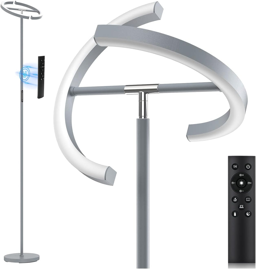 SIBRILLE Silver Floor Lamps for Living Room, Stepless Dimmable Standing Lamp with Touch Remote Control, 22W Rotatable LED Floor Light…
