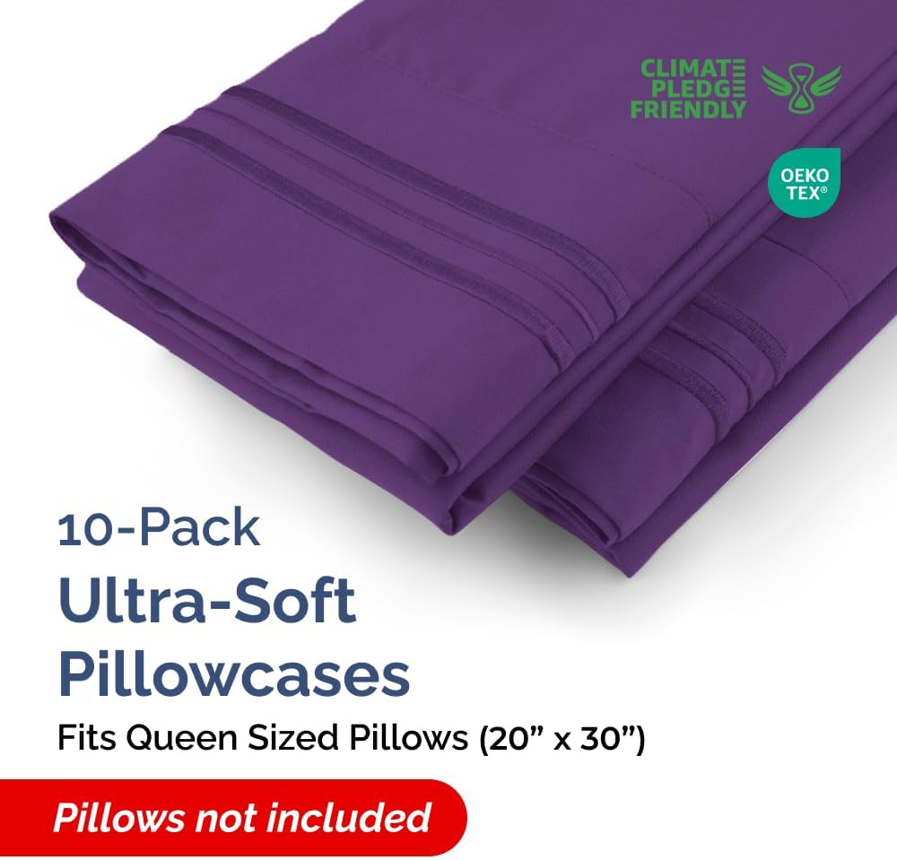 CGKUnlimited Queen Pillow Cases Set of 10 - Ultra Soft Hotel Quality Pillowcase Covers - Comfy & Wrinkle Free - Shrink, Stain & Fade Resist…