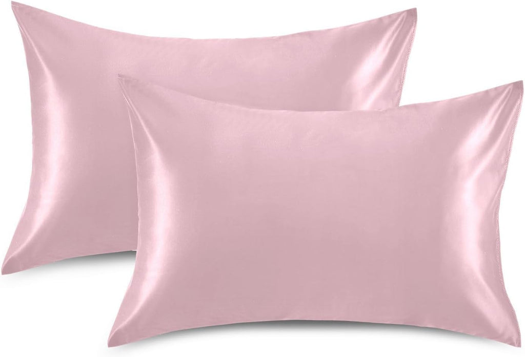 Pink Color Pillow Covers Silk Pillowcase for Hair and Skin Breathable Smooth Soft Satin Pillowcase King Size Pillow Case for Hot Sleepers…