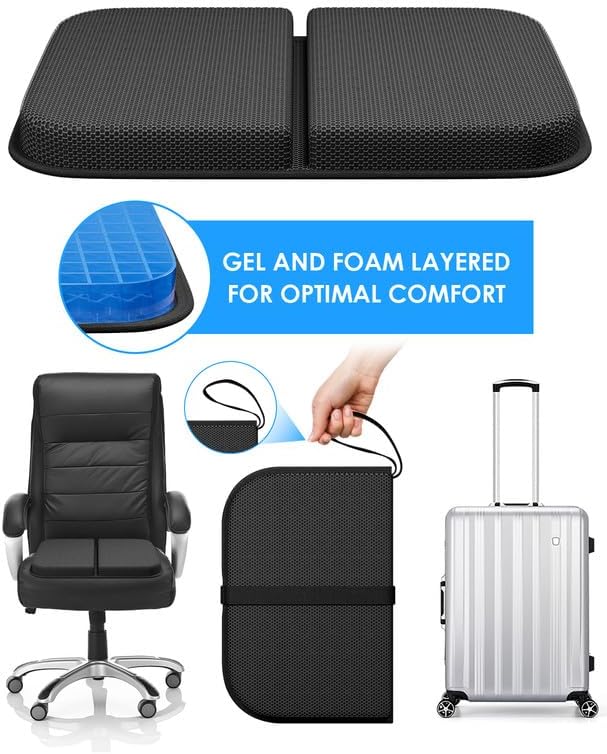 Wisimmall Gel Seat Cushion Portable Travel Cushions, 16.5" x 12" Large Size Super Thick Foldable Chair Seat Cushion Lightweight for Car Off…