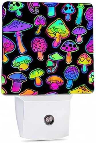 Bright Psychedelic Colors Mushrooms Night Light Plug in Wall Lamp Smart Dusk to Dawn Sensor for Home Decorative, Kids Room Bedroom…