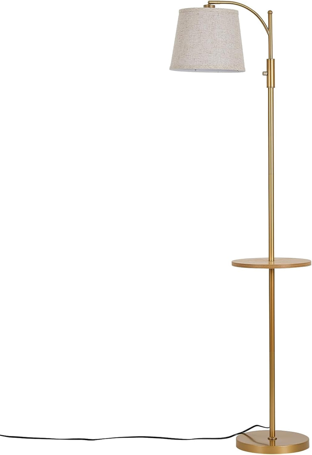 AIDENOEY Fully Dimmable Floor Lamp for Living Room, Standing Lamp Rotary Switch with Table&Linen Beige Shade, Golden Tall Lamps for Bedroom…